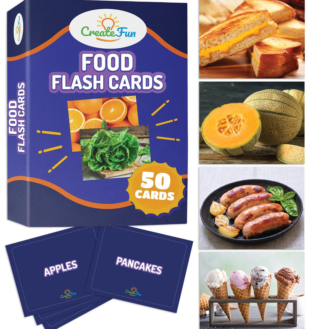 CreateFun fruits flash cards for kids to identify fruits and spark healthy eating curiosity.