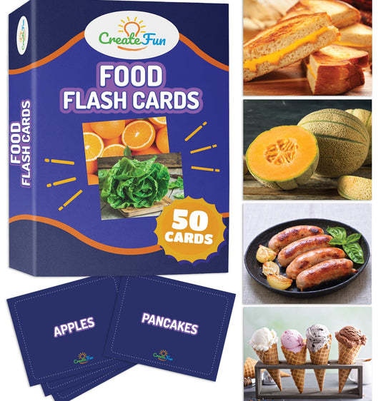 CreateFun fruits flash cards for kids to identify fruits and spark healthy eating curiosity.