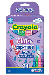 Crayola mini magnetic PIP-Tiles glitter set shown in a creative arrangement for STEM fun.
