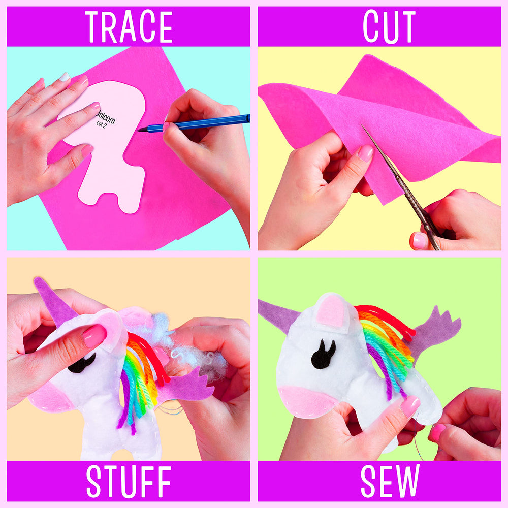 Creative Kids Felt Sewing Kit instruction manual with kid-friendly steps.