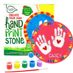 Creative Roots handprint stone kit creates a lasting 7x7 inch keepsake for display