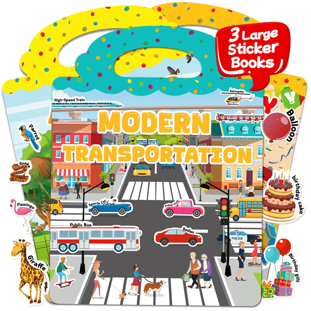 CREATIVETREES 3 Sets Reusable Sticker Books cover with toddler-friendly themes for kids