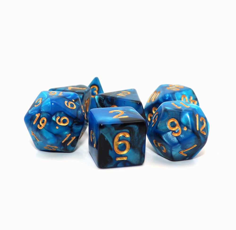 CREEBUY blue-black D10 die with gold numbers for quick results.