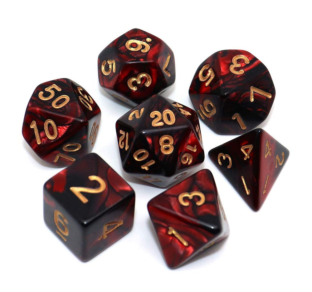 CREEBUY DND Dice Set red and black D20 with golden numbers for clear gaming.