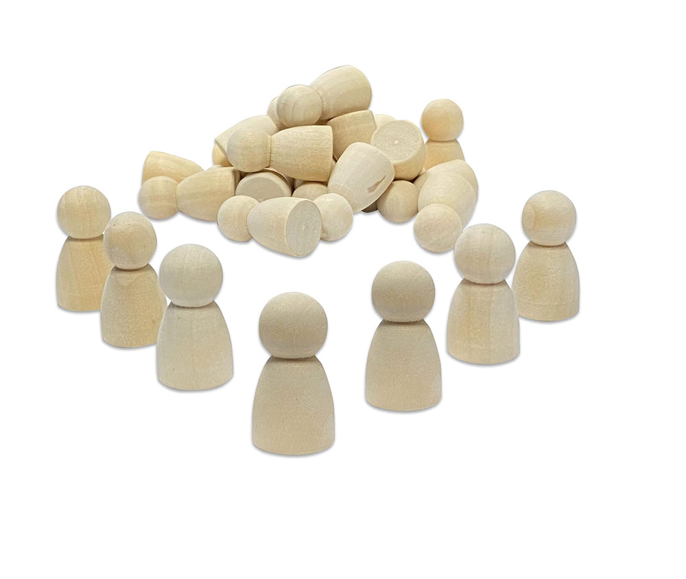 Cregugua birch hardwood peg dolls sanded smooth for safe handling and painting.