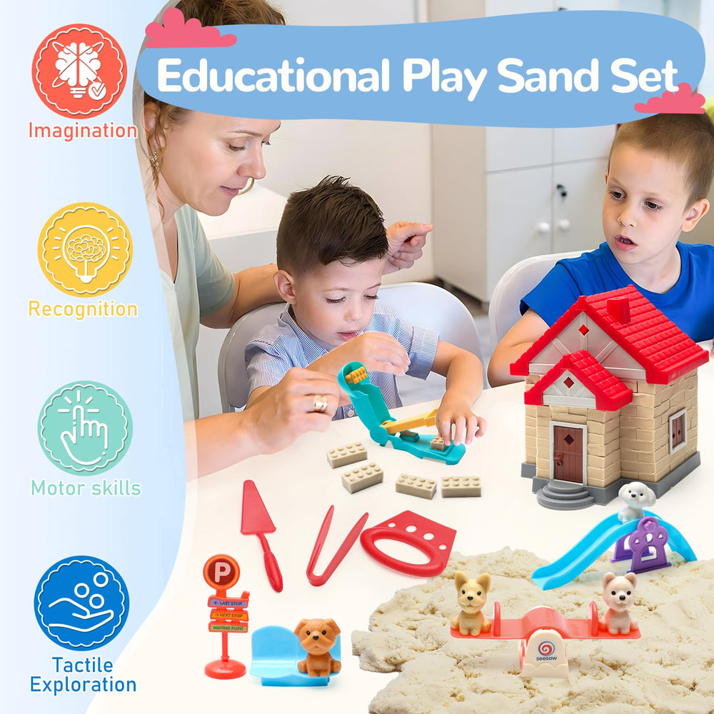 Crelloci magnetic sand set enabling imaginative houses and scenes.