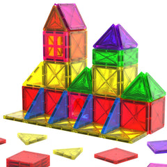 Crenova mini magnetic tiles in a travel tote, ideal for on-the-go learning.