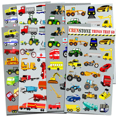 Crenstone Cars and Trucks sticker pack with eight sheets, perfect for party favors.
