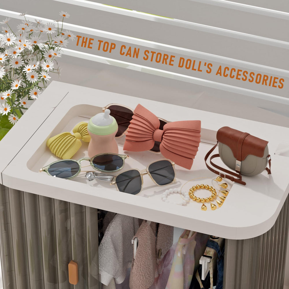 Creproly doll wardrobe top shelf for accessories and tiny items