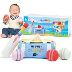 CRICBABY My First Cricket Kit rainbow bat boosts visual stimulation during play.