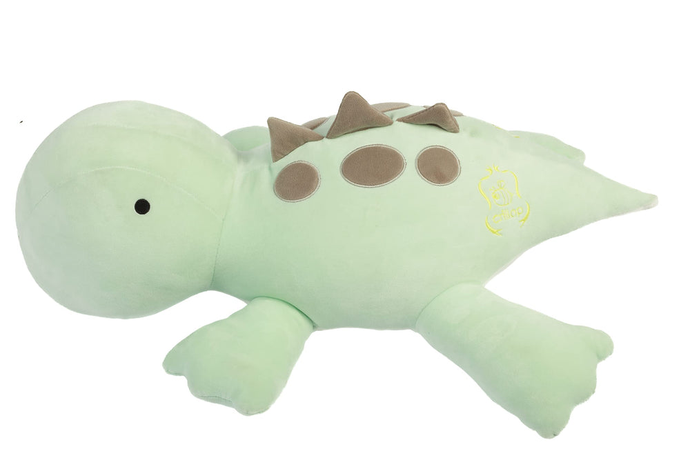 Crillop soft green dinosaur plush highlights gentle texture and comfort.
