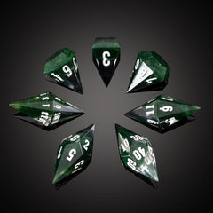 CRITALLIC ghost green diamond dice set showcases glittering polyhedral dice for D&D