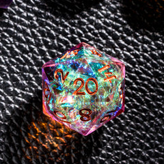 CRITALLIC DND dice D4 close-up showcases crystal clarity and gemstone-like luster.
