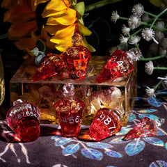 CRITALLIC transparent red dice bottle catches light beautifully.