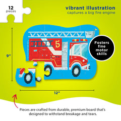 Crocodile Creek Fire Truck large-piece puzzle supports fine motor skills and coordination.