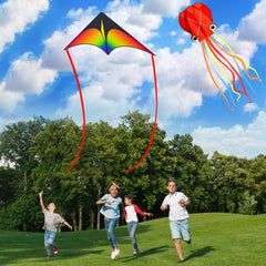 Crogift three-pack kites red octopus kite with tail for dramatic sky displays