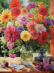Cross & Glory Rainbow Dahlia Delight eco-friendly board, recycled materials support sustainable puzzling.