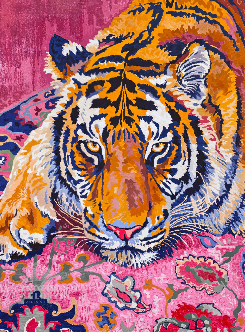 Cross & Glory bohemian tiger tapestry puzzle pieces coming together for a striking wall display