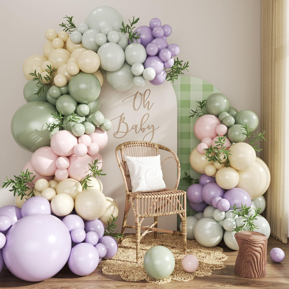 Crossfingers dusty green balloon arch kit 124-piece set for a stylish DIY backdrop