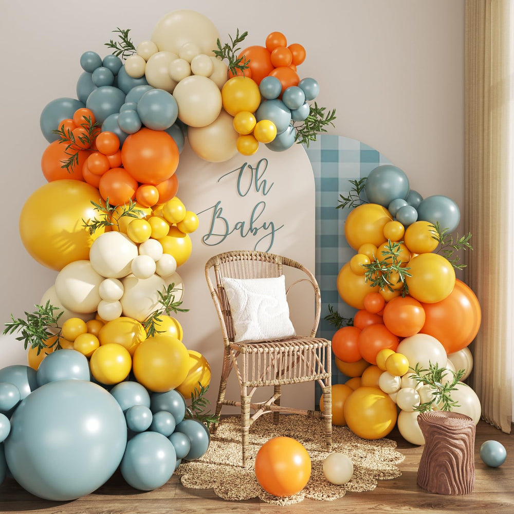CrossFingers Here Comes the Son balloon arch kit wide setup showcasing a full decorative backdrop