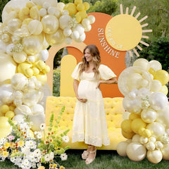 Crossfingers macaron yellow and pearl yellow balloons highlight pastel palette