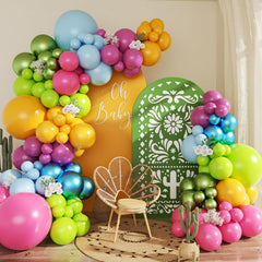 CROSSFINGERS Mexican Fiesta arch kit contents arranged for a vibrant party backdrop.