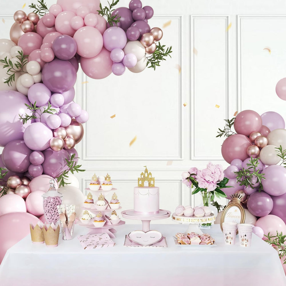 CROSSFINGERS pink and purple garland close-up showing varied balloon sizes for variety.