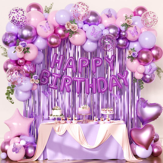 CROSSFINGERS purple pink birthday curtain foil decor creates a stunning party backdrop