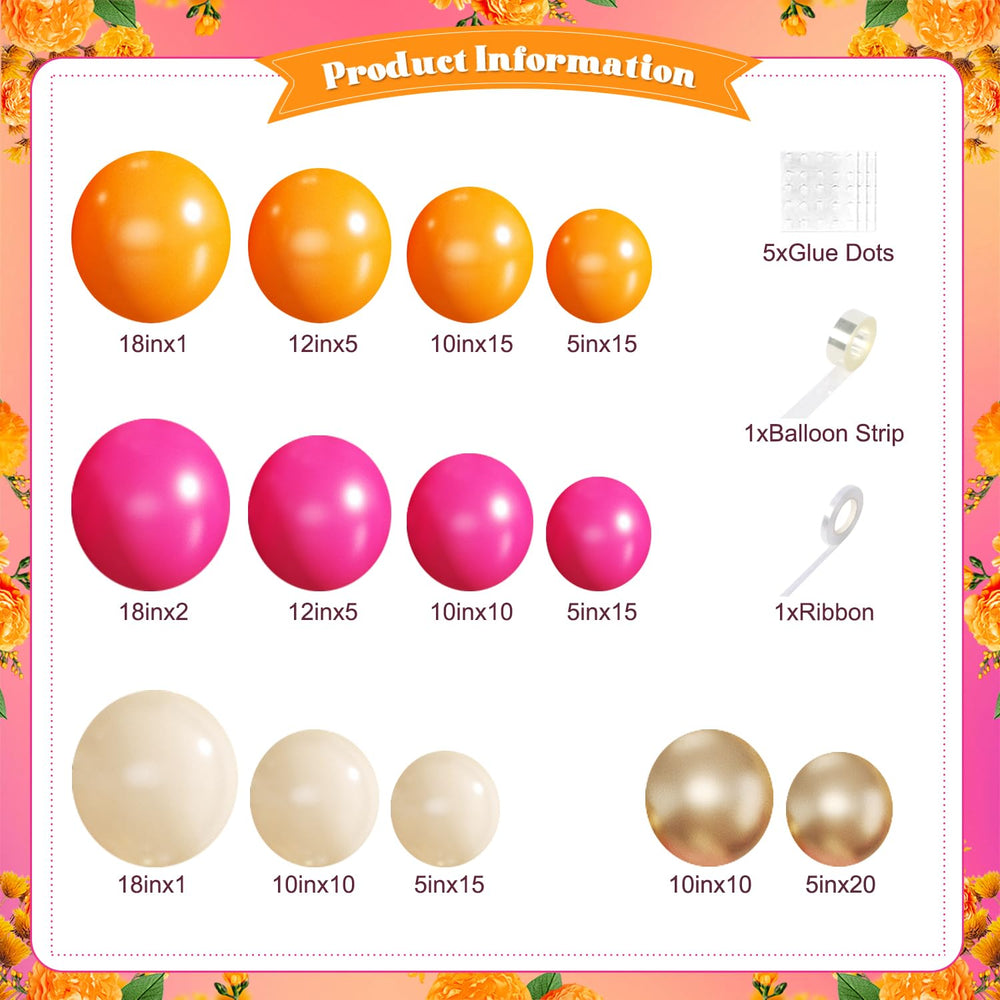 CROSSFINGERS tropical luau balloon garland in pink, orange, gold, and ivory for festive decor.
