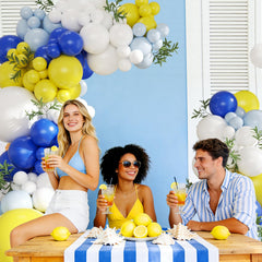CROSSFINGERS yellow 18-inch balloons brighten Mediterranean inspired setups
