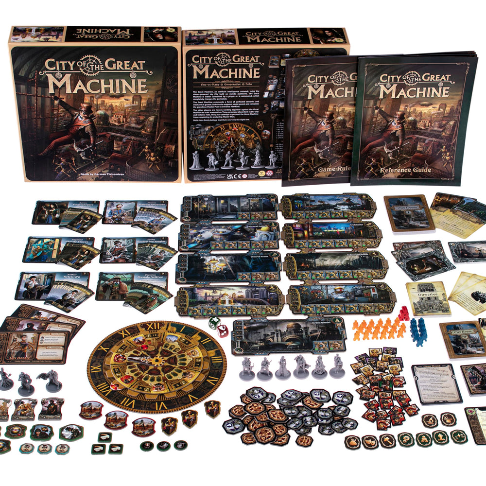 CrowD Games City of the Great Machine heroes miniatures on a dynamic battlefield for tactical play.