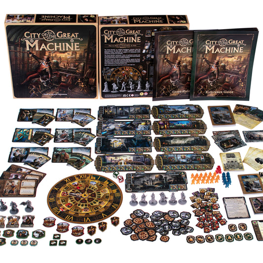CrowD Games City of the Great Machine heroes miniatures on a dynamic battlefield for tactical play.