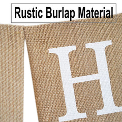 CROWNOS burlap banner close-up showing thick fabric for rustic durability
