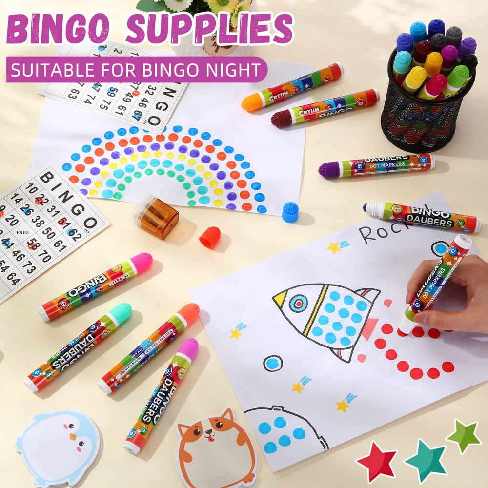 Crtiin 90-pack bingo dabbers packaging storage image shows easy carry and organization.