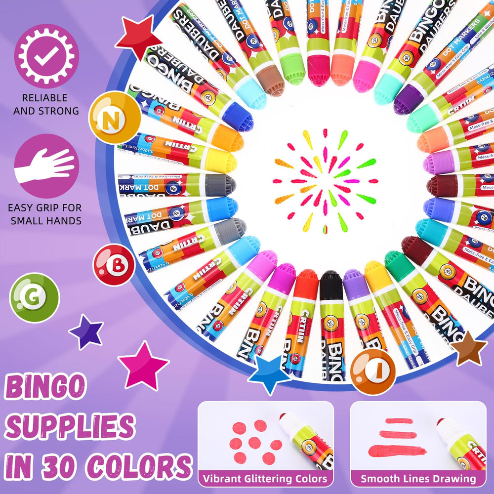Crtiin bingo dabbers dot design tip closeup demonstrates controlled stamping.