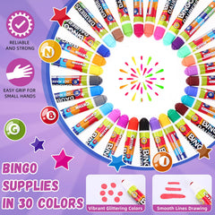 Crtiin bingo dabbers dot design tip closeup demonstrates controlled stamping.