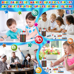 Crtiin bingo night markers decorate cards and classrooms for creative activities.