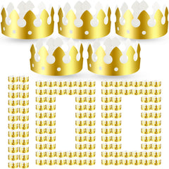 Crtiin gold paper crowns in a bulk pack for easy party setup and decoration.