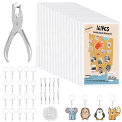 CRTWDMAN 161 Pcs Shrink Paper Kit for kids' DIY keychains and personalized gifts.