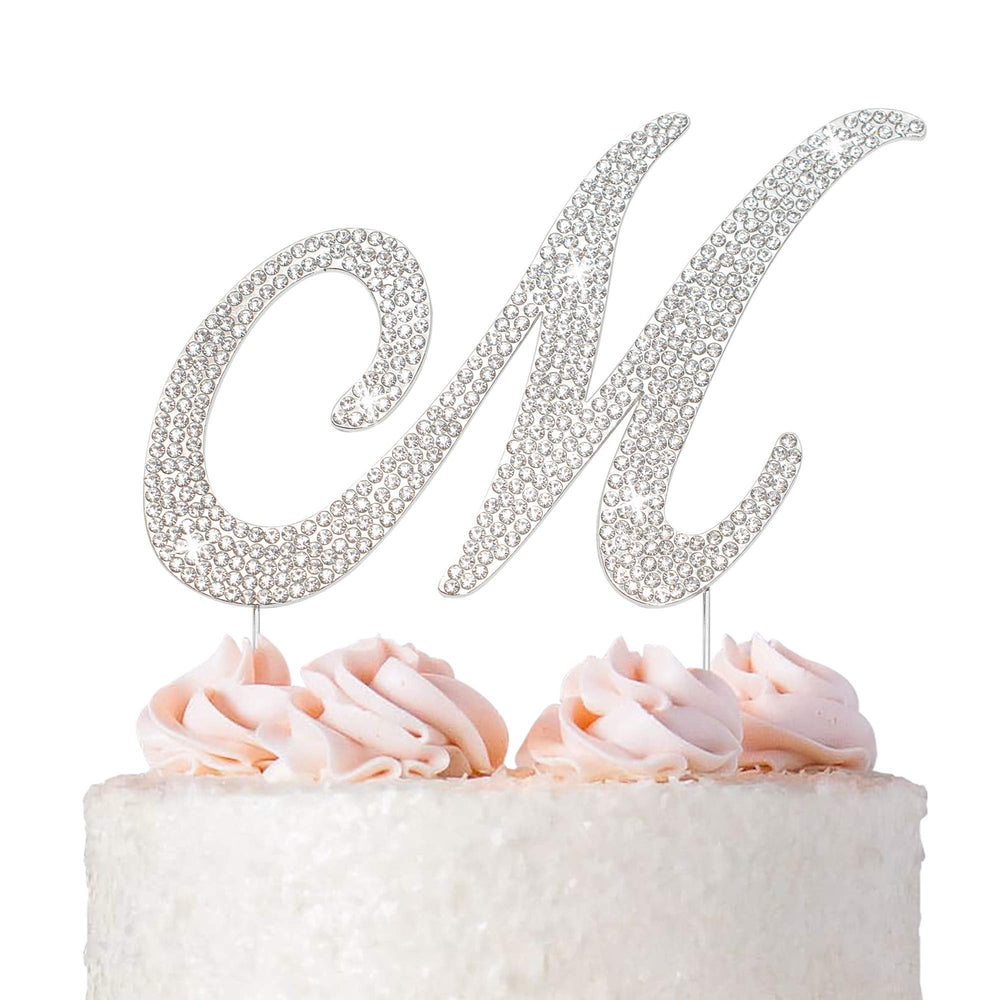 Crystal Creations Letter M cake topper close-up rhinestones add festive sparkle