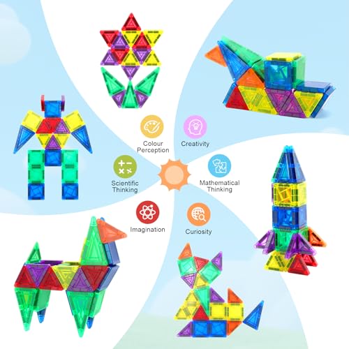 CS COSDDI magnetic tiles travel case closeup shows colorful shapes for portable fun.