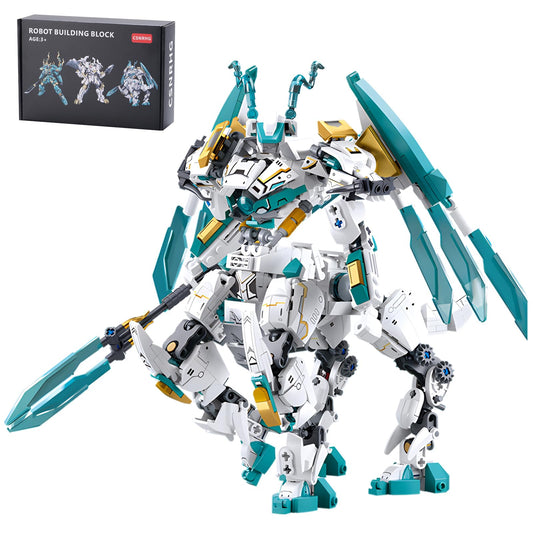 CSNRHG White Horse Dragon Samurai Mech front view, ideal for display and imaginative play.