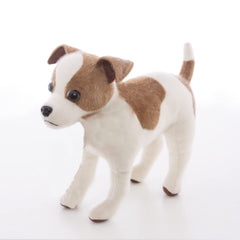 CU-MATE Jack Russell plush standing puppy in white and brown, ideal cuddle companion.