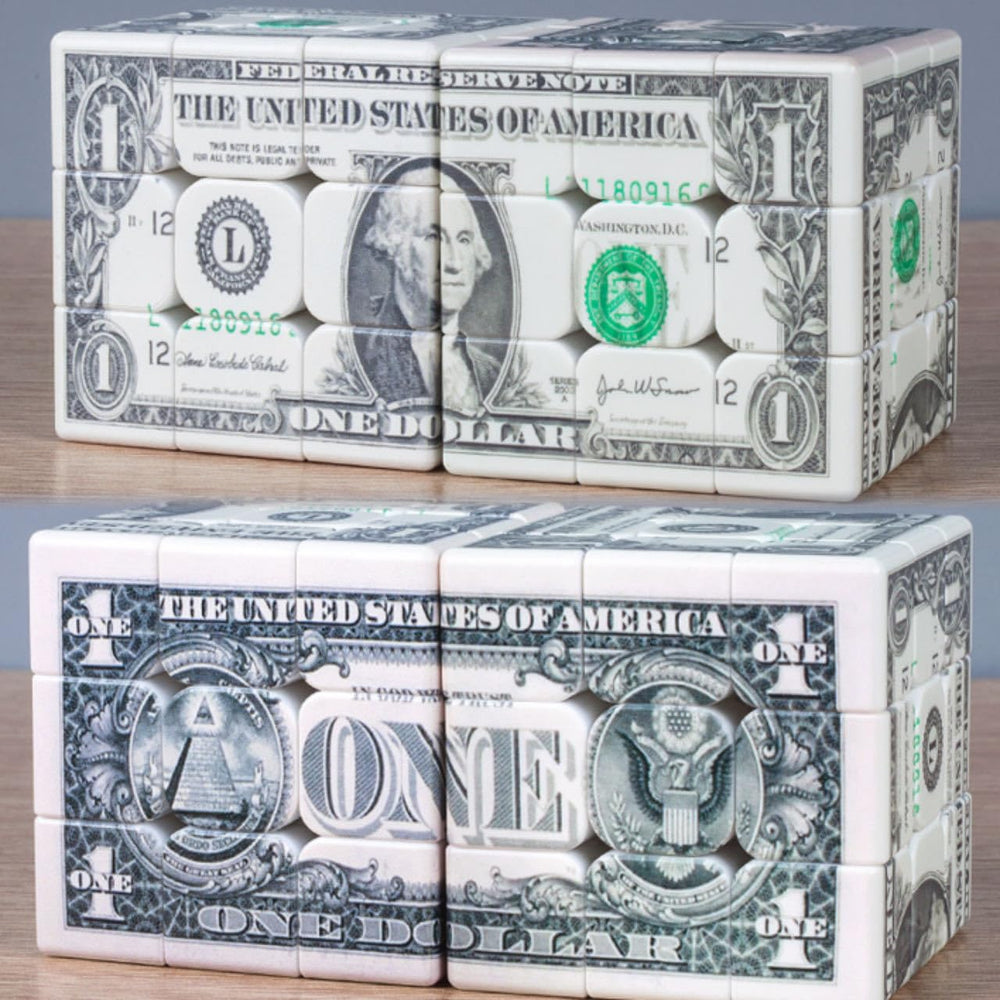 Cuberspeed Dollar Cube printed dollar faces close-up for visual appeal
