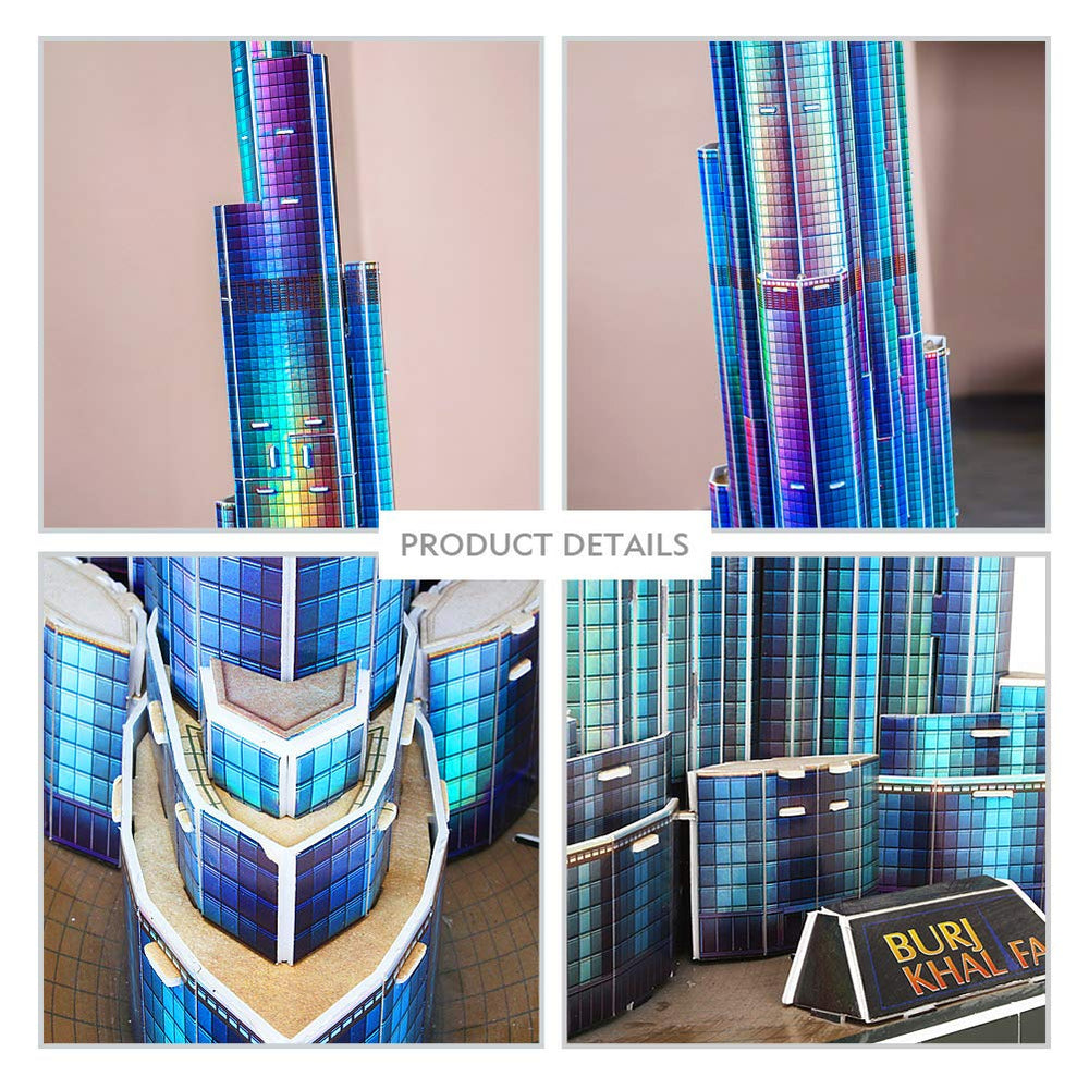 CubicFun Burj Khalifa LED accessories included to illuminate the tower.
