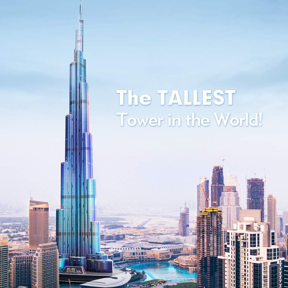 CubicFun Burj Khalifa LED puzzle lit at night creates ambient glow.