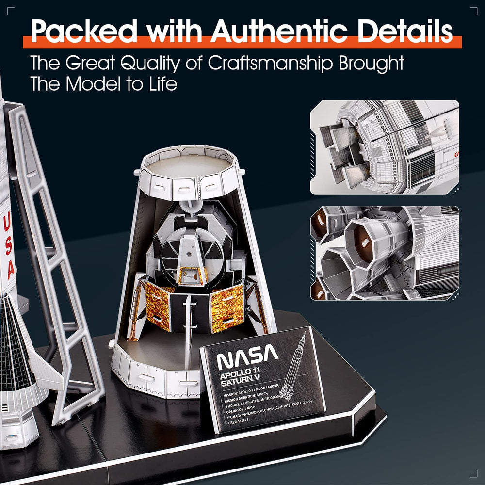 CubicFun NASA Apollo Saturn V puzzle lunar lander focuses on lunar mission history.