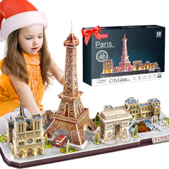 CubicFun Paris Cityline Eiffel Tower 3D puzzle with LED lighting for a vivid night display.