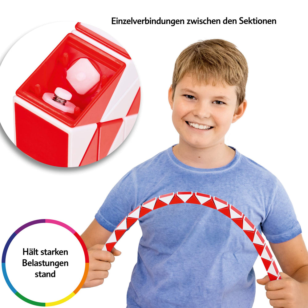 CUBIDI Magic Snake Cube red travel-friendly puzzle, keeps kids engaged on planes.