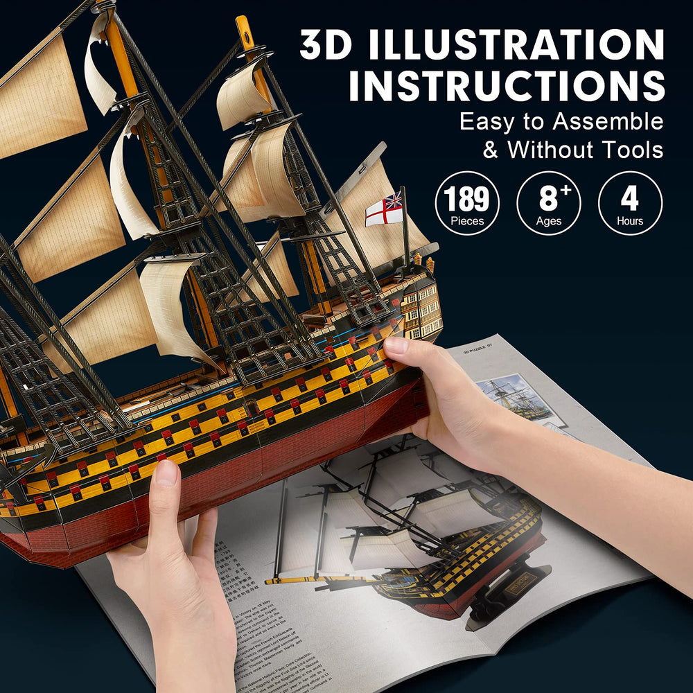 Cubifun HMS Victory intricate assembly highlights detailed craftsmanship.
